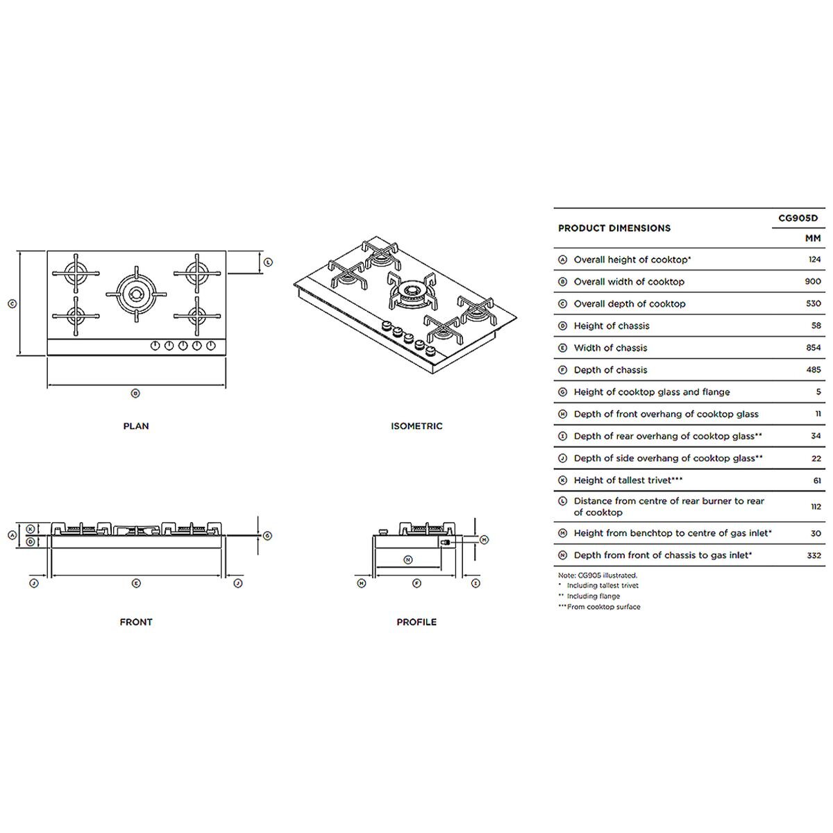 Fisher & Paykel Series 9 90cm Natural Gas Cooktop Black Glass CG905DNGGB4 hero image