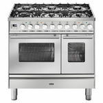 ILVE Professional Plus Series 90cm Dual Fuel Six Burner Double Oven with Milano Knobs PD096DWE3SS hero image