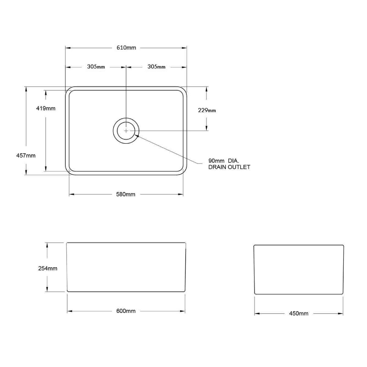 Turner Hastings Novi 60 x 46 Fine Fireclay Single Bowl Butler Sink Concrete NO604FS-CL hero image