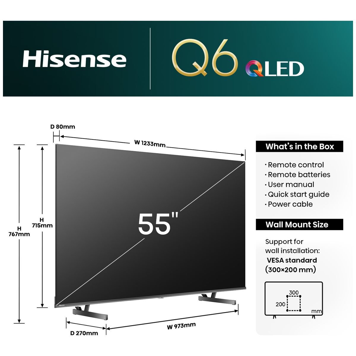 Hisense 55 Inch Q6NAU 4K QLED Smart TV 55Q6NAU hero image