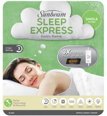 Sunbeam BL4821 Sleep Express™ Boost Single Fitted Electric Blanket |  Appliances Online