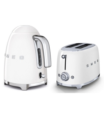 Smeg White Kettle and 2 Slice Toaster Pack KLF03WHAUTSF01WHAU