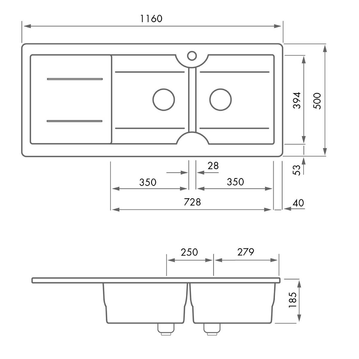 Turner Hastings Cuisine 116 x 50 Inset or Undermount Double Bowl Left Hand Drainer Sink with Tap Hole - Gloss White CUD116FS-LHD hero image