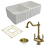 Turner Hastings Novi 85 Double Bowl Butler Sink Pack with Brushed Brass Providence Double Mixer Tap and Accessories PKG016 image NaN