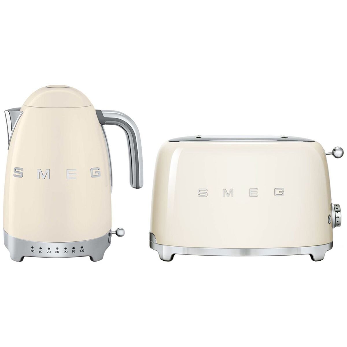 Smeg Temperature Control Kettle and Slice Toaster Pack Cream  KLF04CRAUTSF01CRAU