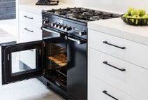 Falcon 90cm Kitchener Freestanding Dual Fuel Oven/Stove Black and Chrome KCH90DFFBL-CH hero image