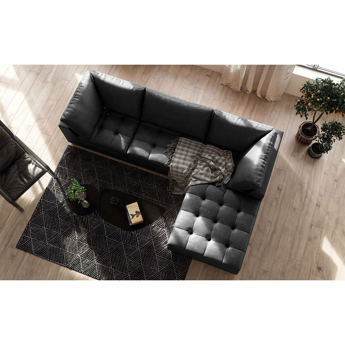 Kalona Milan Three Seater Charcoal Leather Lounge 19073-C hero image