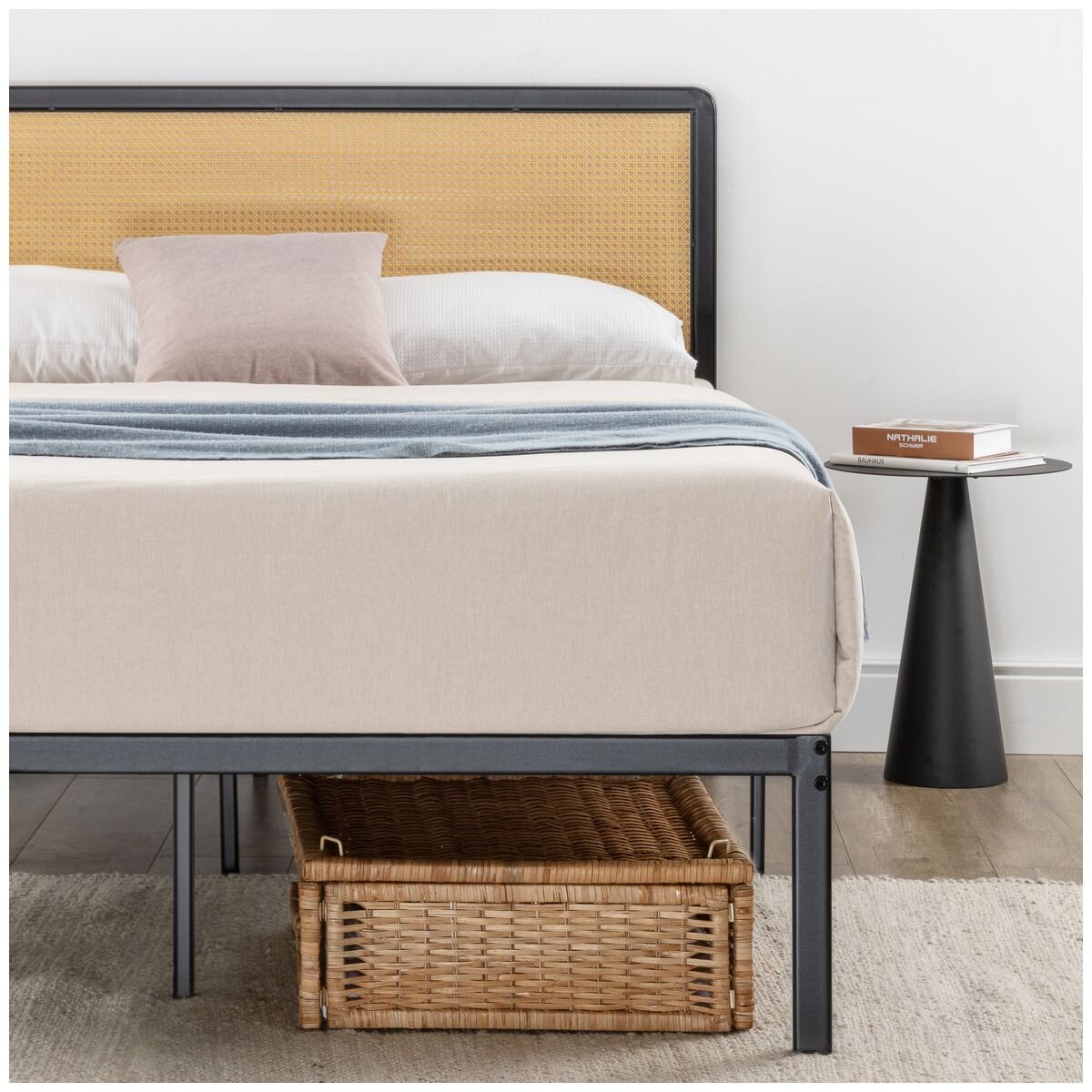 Zinus Queen Bed Frame with Black Rattan Headboard and Metal Base AU-FBMMH8ZC-14Q hero image
