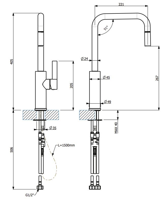 Armando Vicario LUZ-BC Luz Kitchen Mixer Tap with Pull Out hero image