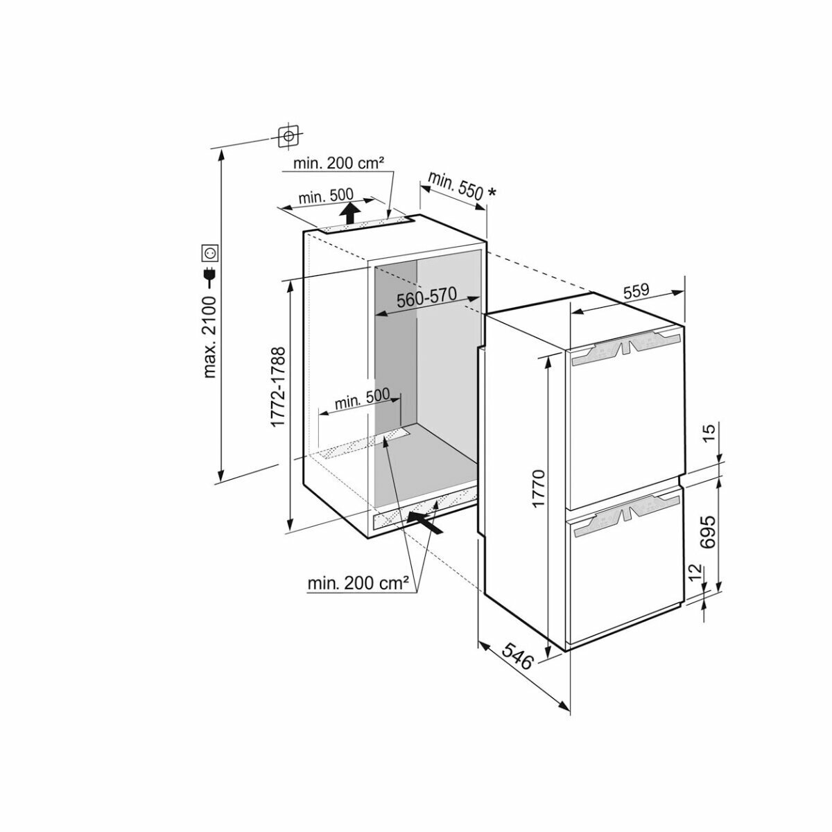 Liebherr Peak Series 254L Integrated Bottom Mount Fridge ICNH5173LH hero image