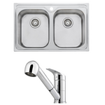 Oliveri Diaz Double Bowl Sink and London Chrome Pull Out Tap Pack LON580FCR-PDZ23TU hero image