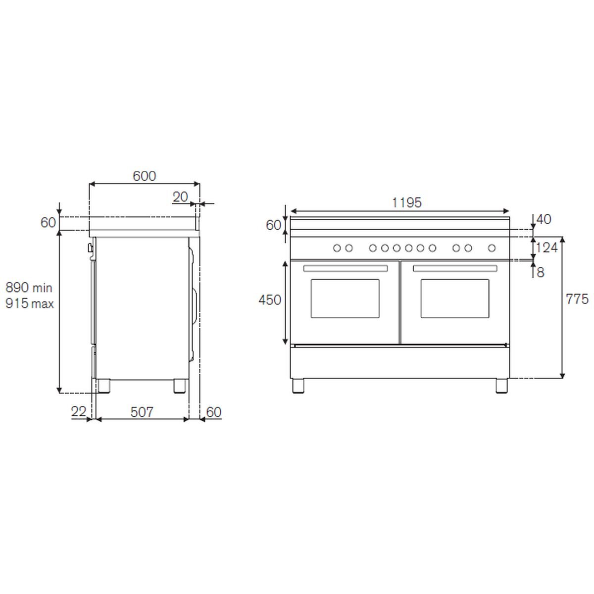 Bertazzoni 120cm Induction Cooktop & Griddle Plate Freestanding Double Oven PRO125I2EXT hero image