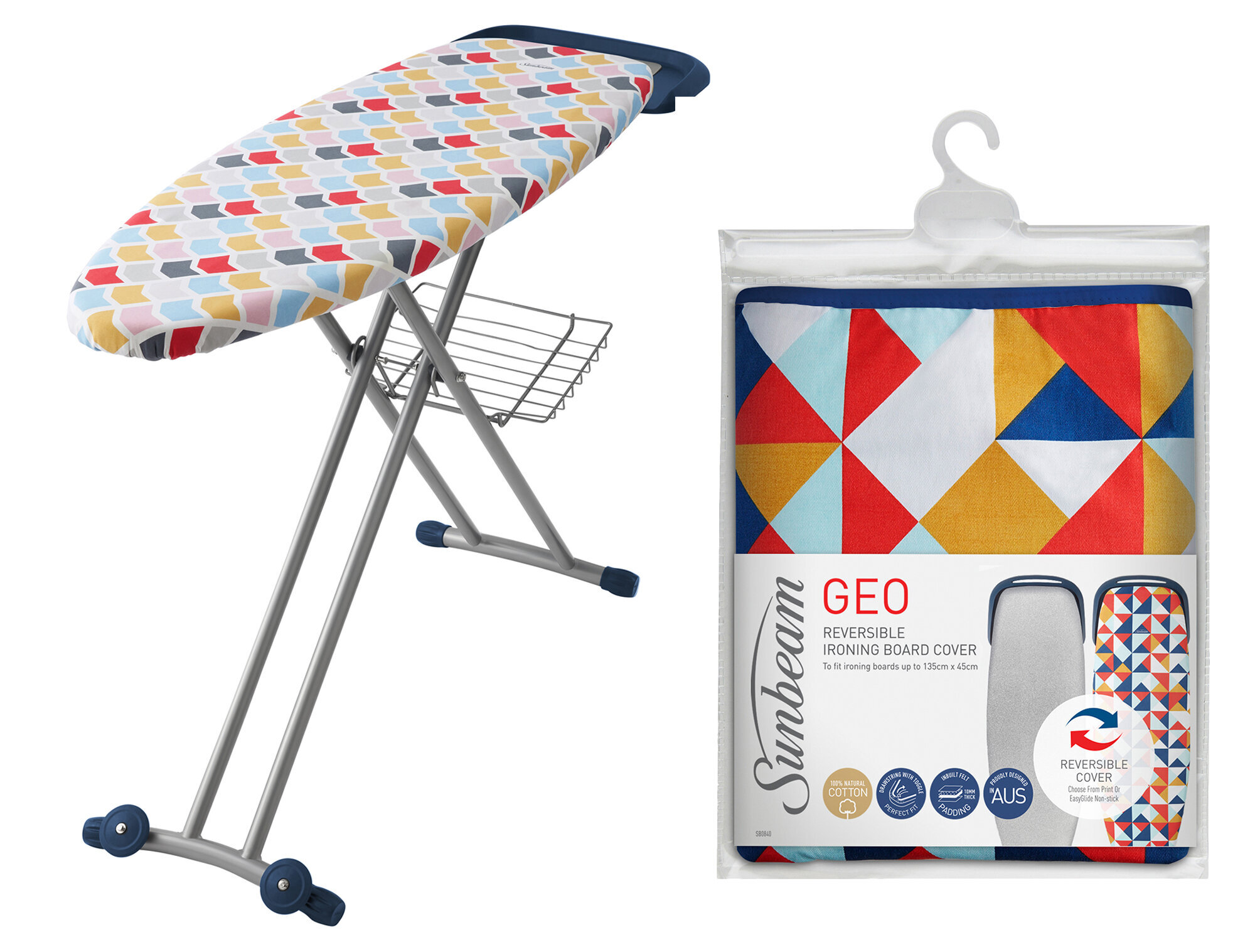Sunbeam Geo Reversible Ironing Board Cover and Couture Ironing Board Pack SB0840SB8400 hero image