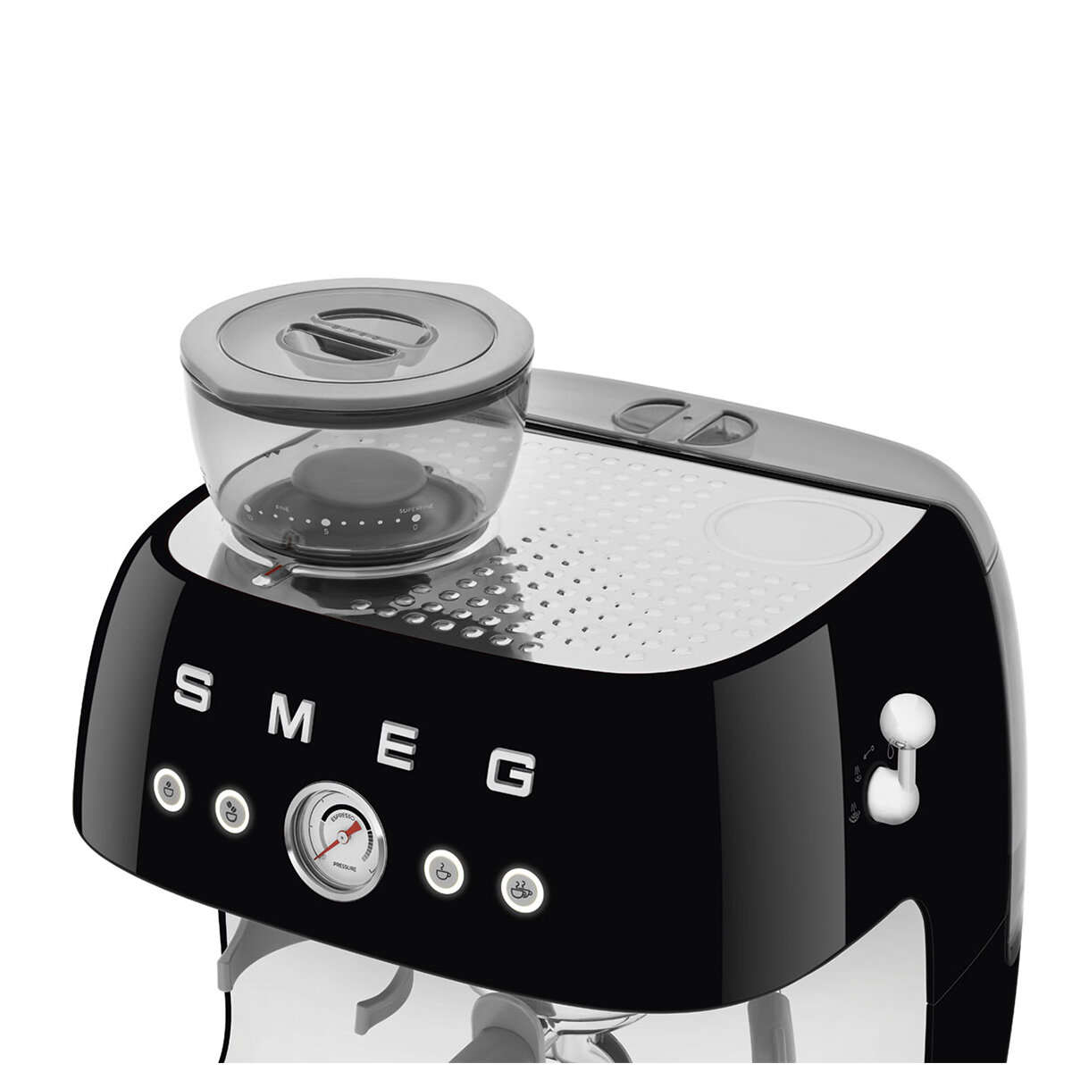 Smeg 50s Style Espresso Machine with Built-in Grinder Black EGF03BLAU hero image