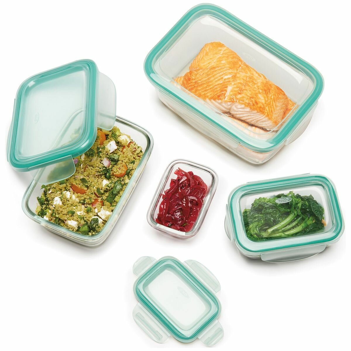 OXO Four Piece Smart Seal Glass Rectangular Container Set 48584 hero image