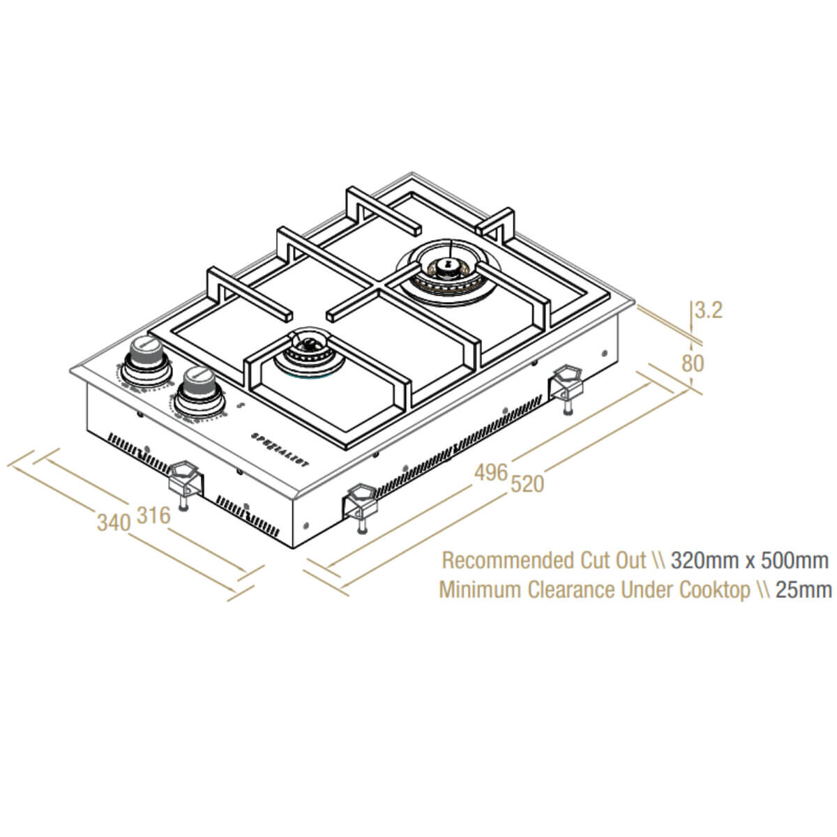 Spezialist 34cm 2 Burner Natural Gas Stainless Steel Cooktop S30342SPNG hero image