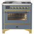 Ilve Majestic 90cm Freestanding Dual Fuel Oven with TFT Control Blue Grey/Brass M09IDNE3-BGG  image NaN