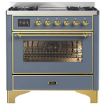 Ilve Majestic 90cm Freestanding Dual Fuel Oven with TFT Control Blue Grey/Brass M09IDNE3-BGG hero image