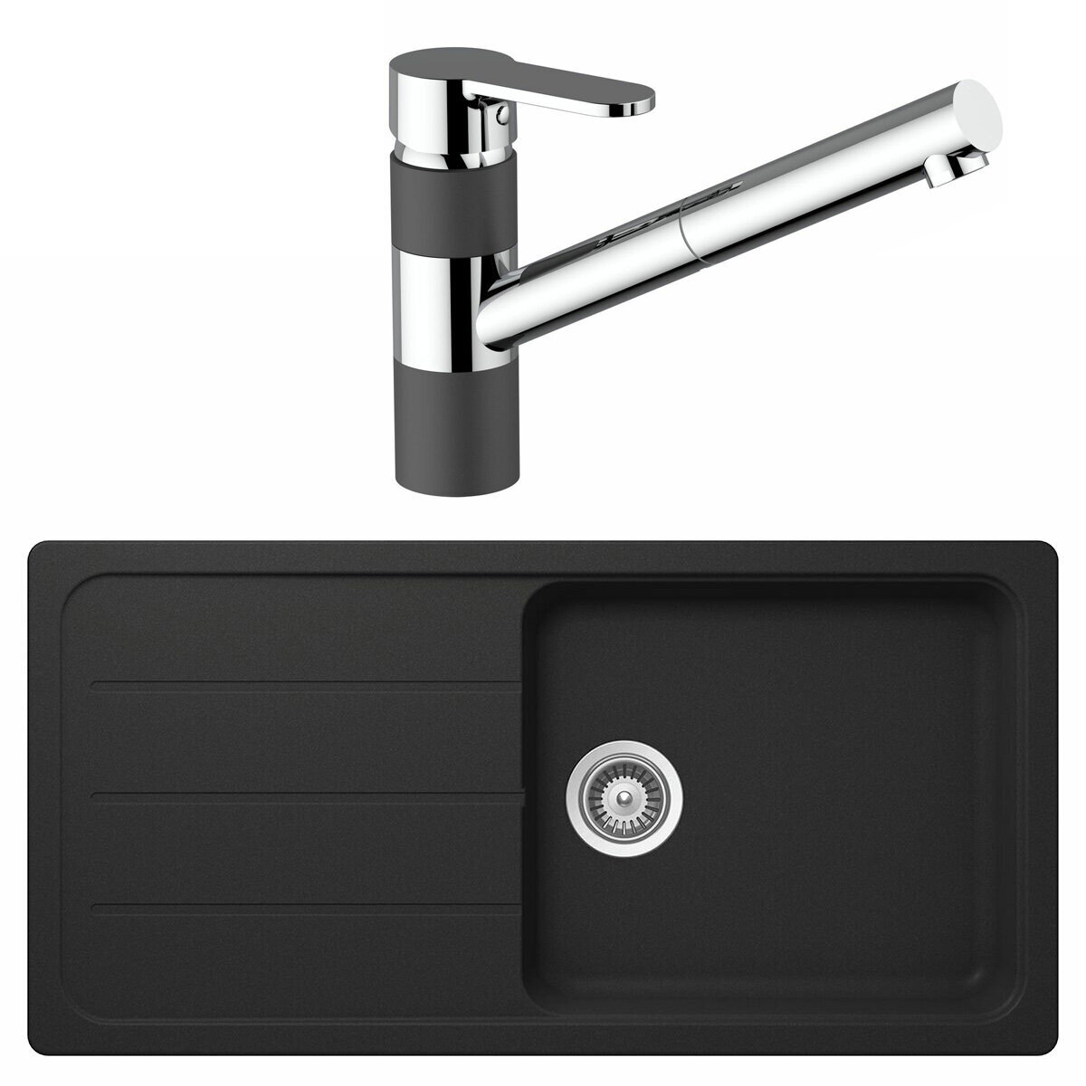 Abey Schock Single Sink with Armando Vicario Pull Out Tap Onyx FD100LBT2 hero image