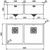 Artinox Radius 2V90 Double Bowl Sink with Accesorries RAACC2V90 hero image