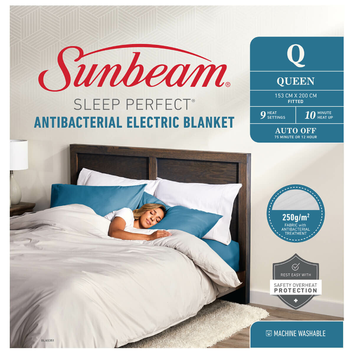 Sunbeam Sleep Perfect Antibacterial Electric Blanket Queen BLA5351 hero image