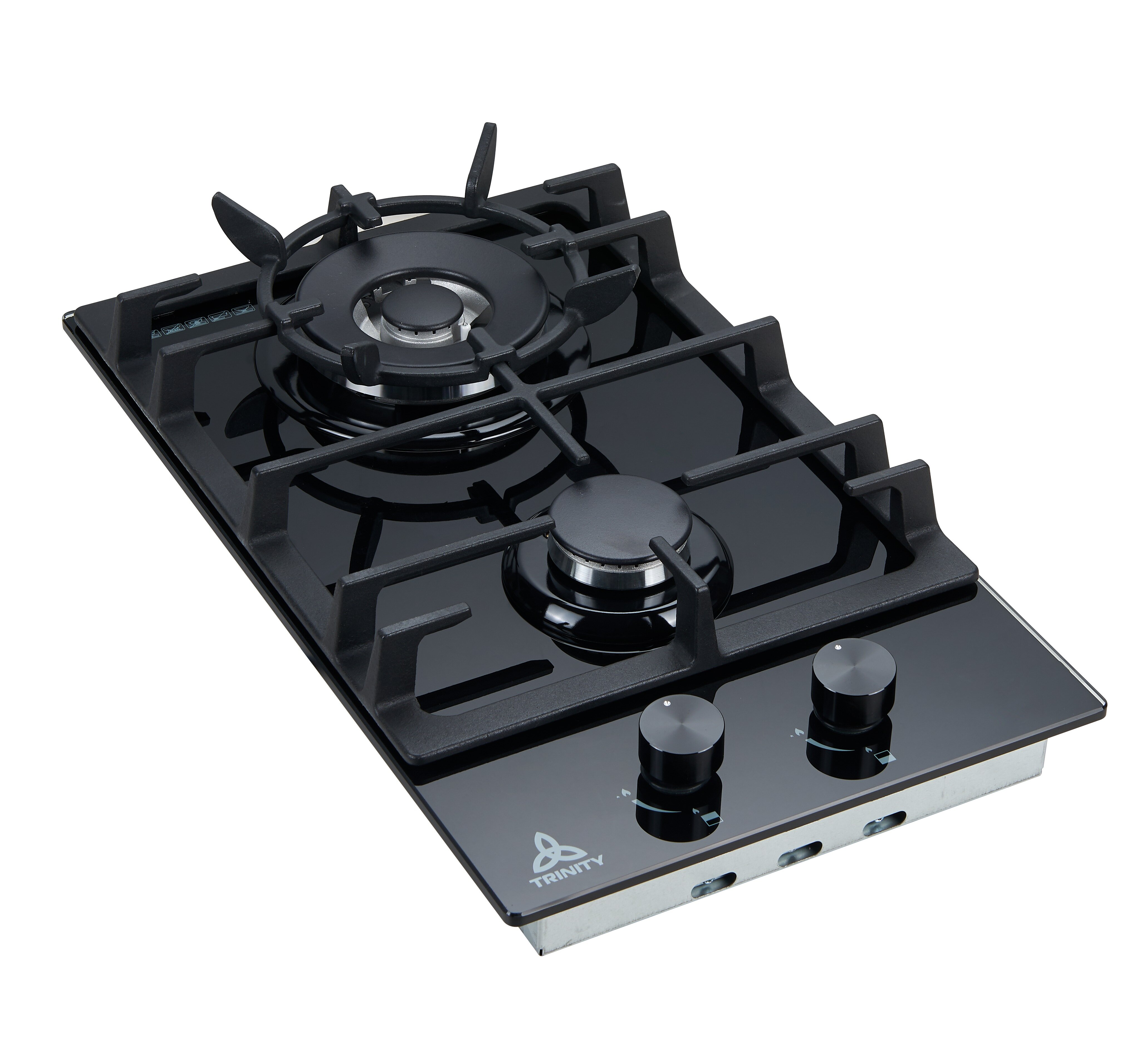 TRINITY 30cm Gas Cooktop Burners Black Glass TRG302BK