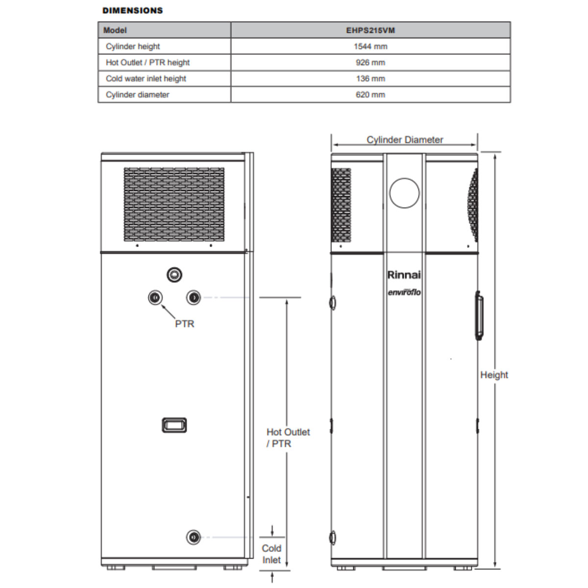 Rinnai Enviroflo 215L Vitreous Enamel Heat Pump Hotwater System