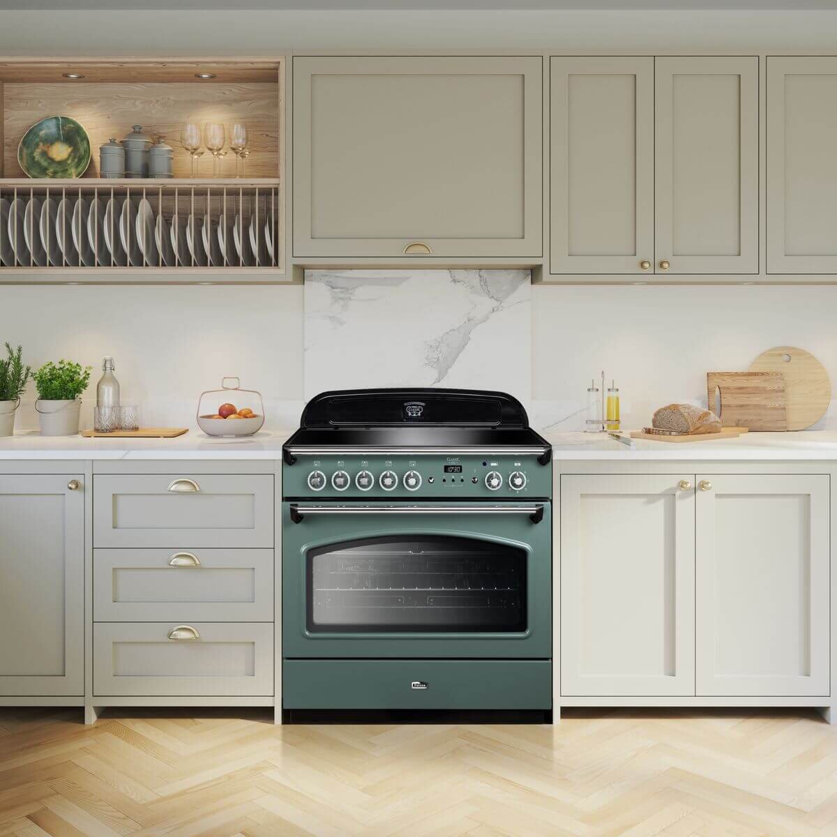 Falcon 90cm Classic FX Dual Fuel Freestanding Oven/Stove Mineral Green and Chrome CLA90FXDFMG-CH hero image