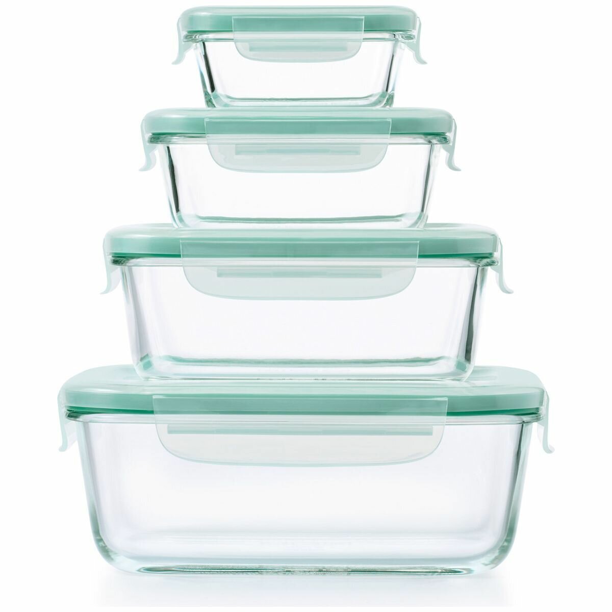 OXO Four Piece Smart Seal Glass Rectangular Container Set 48584 hero image