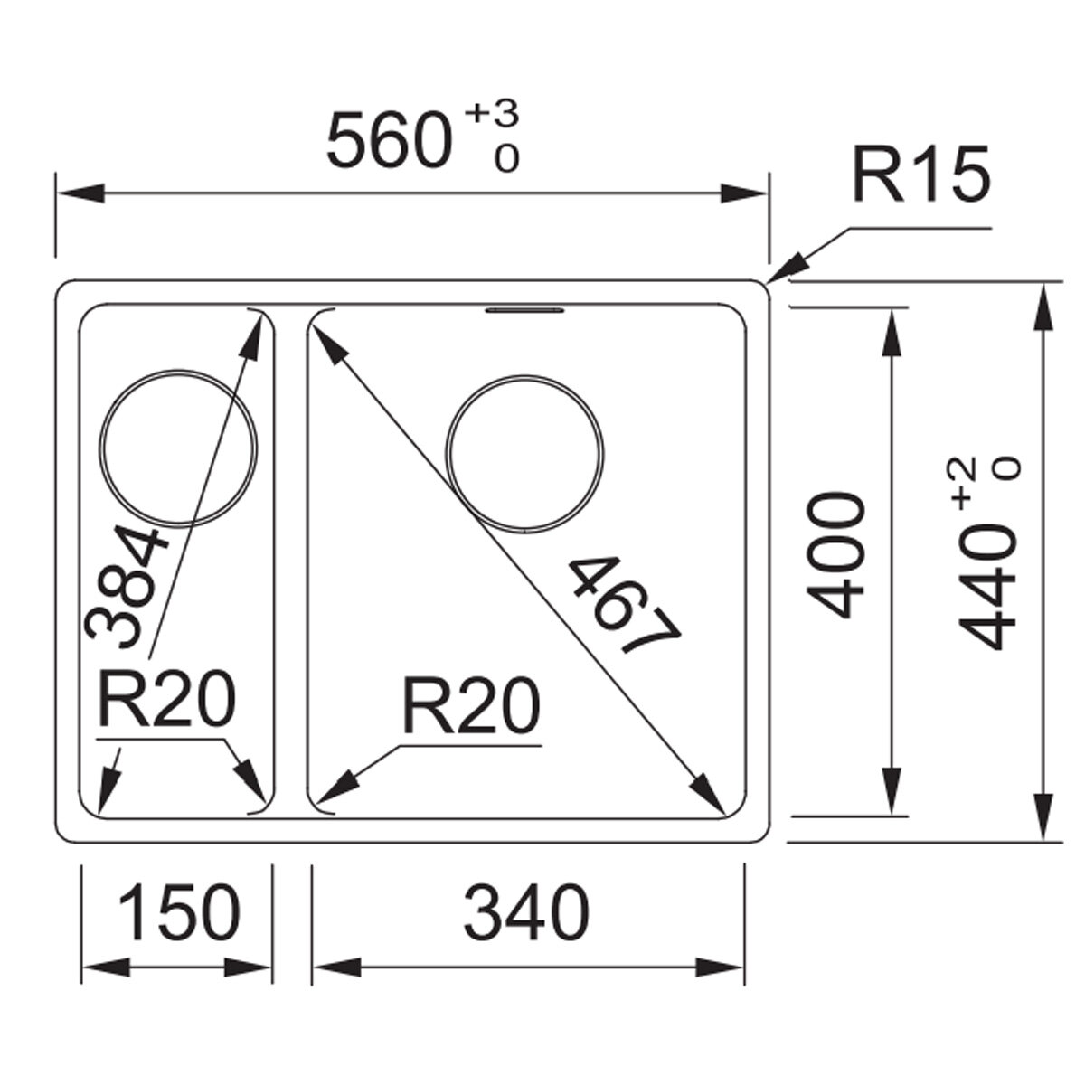 Franke Maris 340/150mm 1 and 1/2 Bowl Right Topmount Sink Onyx MRG660-SBRONB hero image