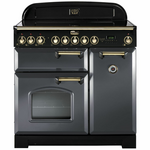 Falcon 90cm Classic Deluxe Freestanding Induction Oven/Stove Slate and Brass CDL90EISLBR hero image