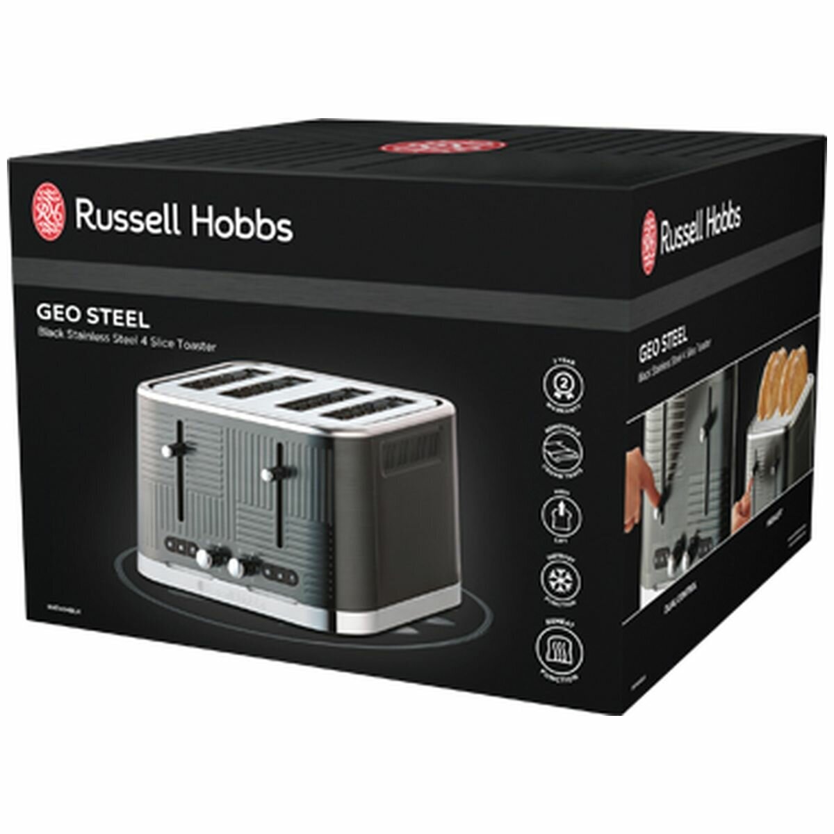 Russells Hobbs Geo Steel Slice Toaster Black Stainless Steel