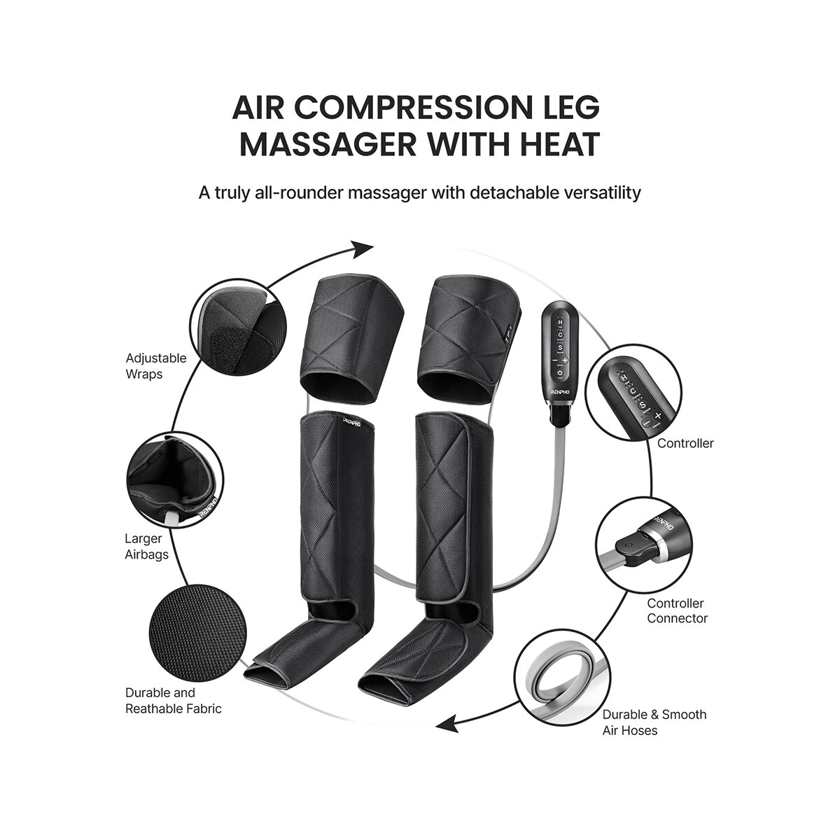 RENPHO Air Compression Leg Massager with Heat PAURPALM079H hero image