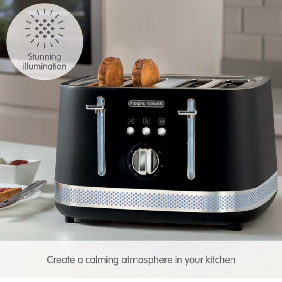 Morphy Richards Illumination Black Stainless Steel 4 Slice Toaster 248020 hero image