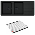 Franke Basis Double Bowl Topmount Sink with Right Hand Drainer with Rollamat - Matte Black BFG621MBRHD hero image