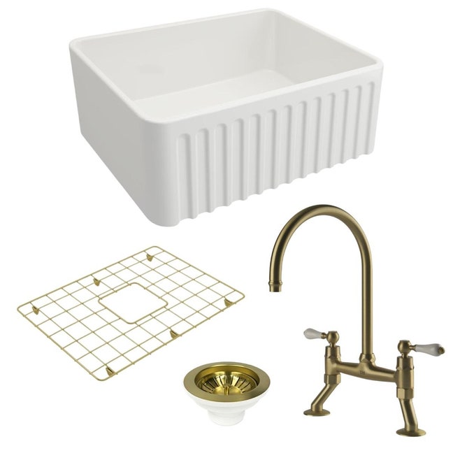 Turner Hastings Novi 60 Butler Sink Pack with Brushed Brass Providence ...
