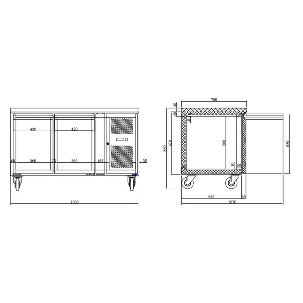 Husky 313L Double Door Prep Counter Commercial Fridge CPUC2-AU-AL hero image