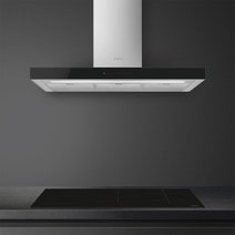 Smeg 90cm Universale Canopy Rangehood Stainless Steel with Black Glass Front KBT9L4VN hero image