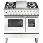 ILVE Professional Plus Series 90cm Dual Fuel Four Burner Teppanyaki Double Oven with Milano Knobs PD09FDWE3WH hero image