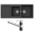 Abey Schock Typos 1 & 3/4 Bowl Sink and Armando Vicario ISA Pull Out Kitchen Mixer Tap - Onyx TD200T2B image NaN