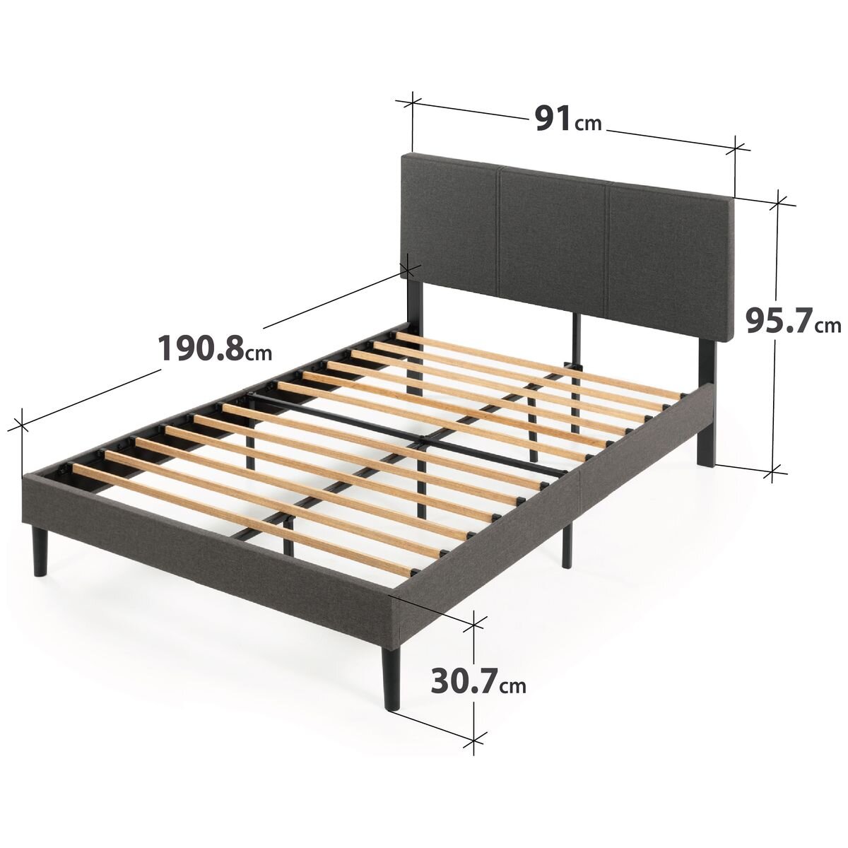 Zinus Single Cambril Bed Frame Fabric Bed Base Upholstered Kids Dark Grey AU-FPPBC1-38S hero image