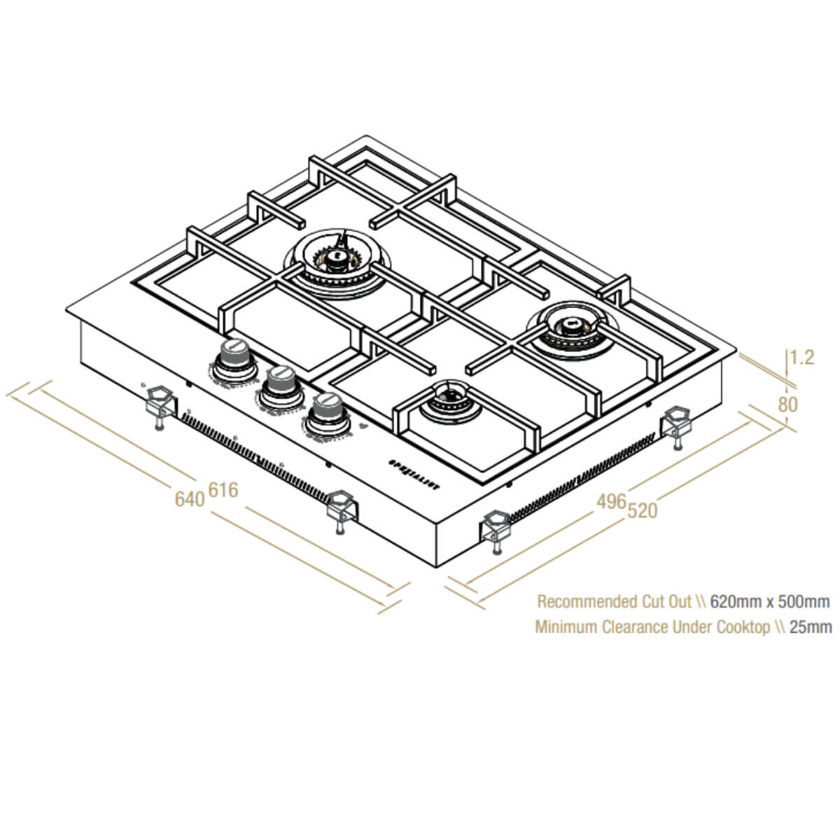 Spezialist 64cm 3 Burner LP Gas Cooktop With SS Inset Surface S30643SSLPG hero image