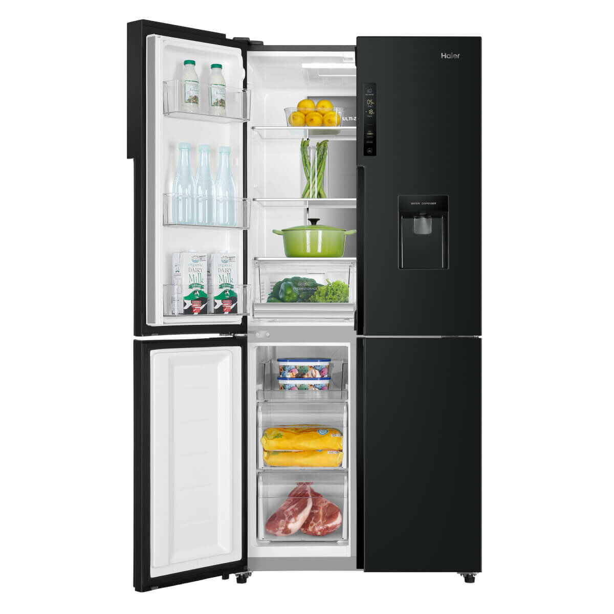 Haier 463L Quad Door Frost Free Fridge with Water Dispenser Black HRF516YHC hero image