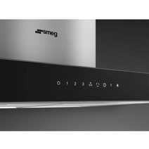 Smeg 90cm Universale Canopy Rangehood Stainless Steel with Black Glass Front KBT9L4VN hero image