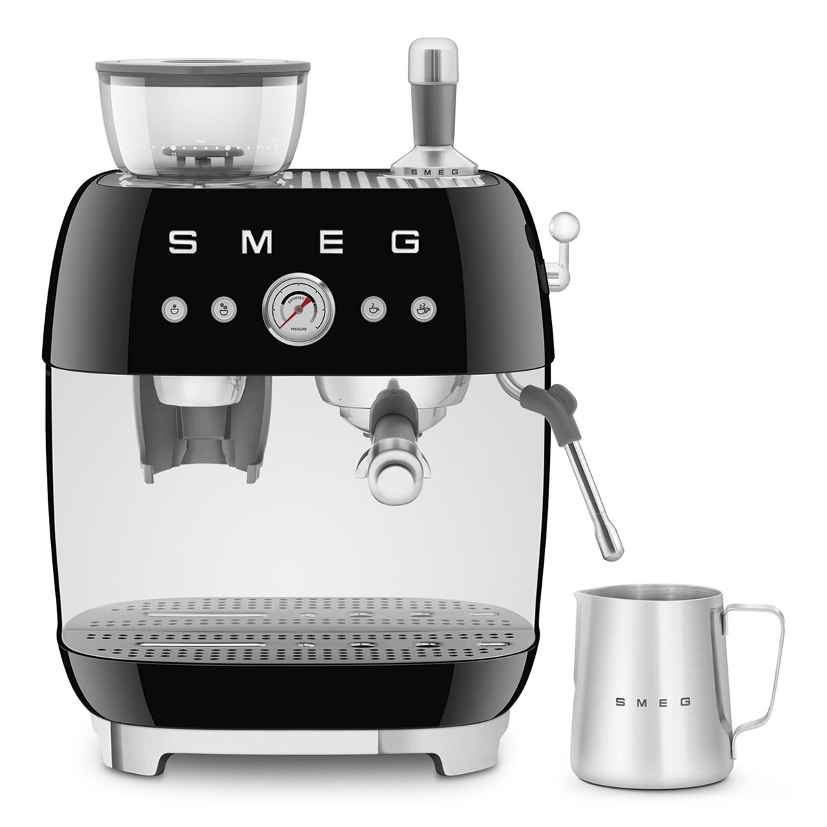 Smeg 50s Style Espresso Machine with Built-in Grinder Black EGF03BLAU hero image