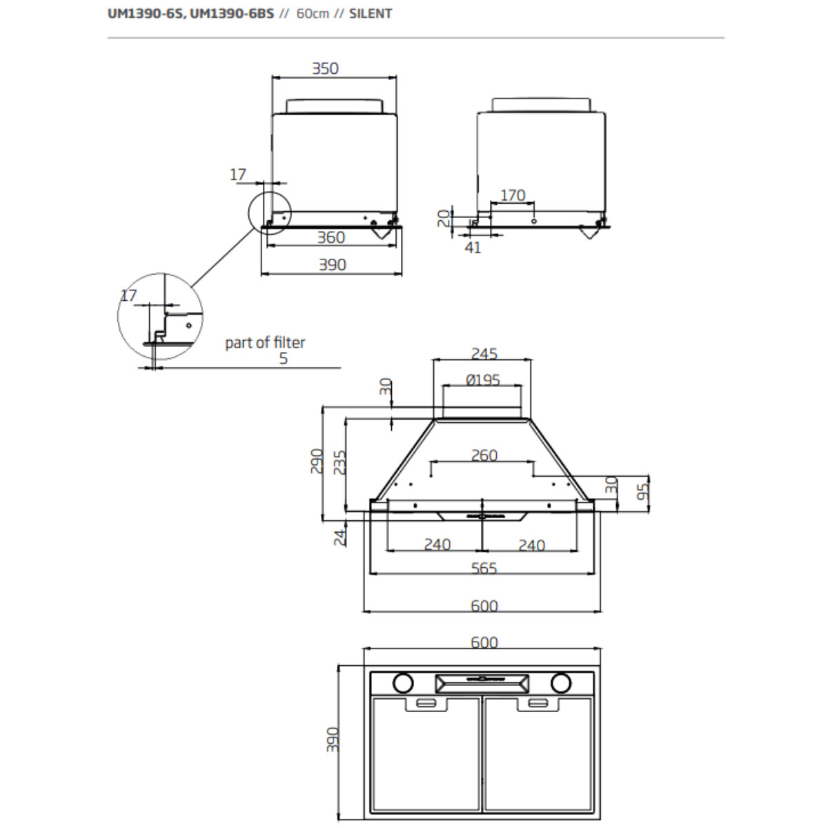 Schweigen 60cm Stainless Steel UnderMount Rangehood with IsoDrive ST Motor UM1390-6STPAK hero image
