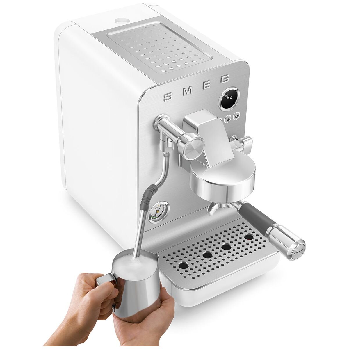 Smeg Minipro Espresso Coffee Machine Matte White EMC02WHMAU hero image