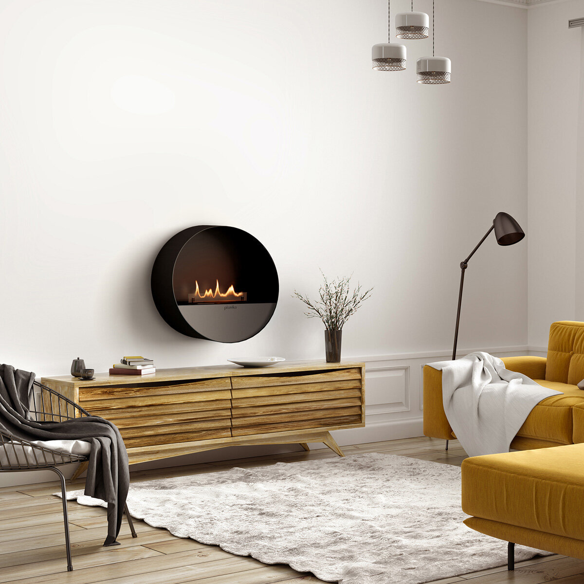 Planika Zero Emission Bubble Fireplace in Circular Casing for Wall BUBBLEW hero image
