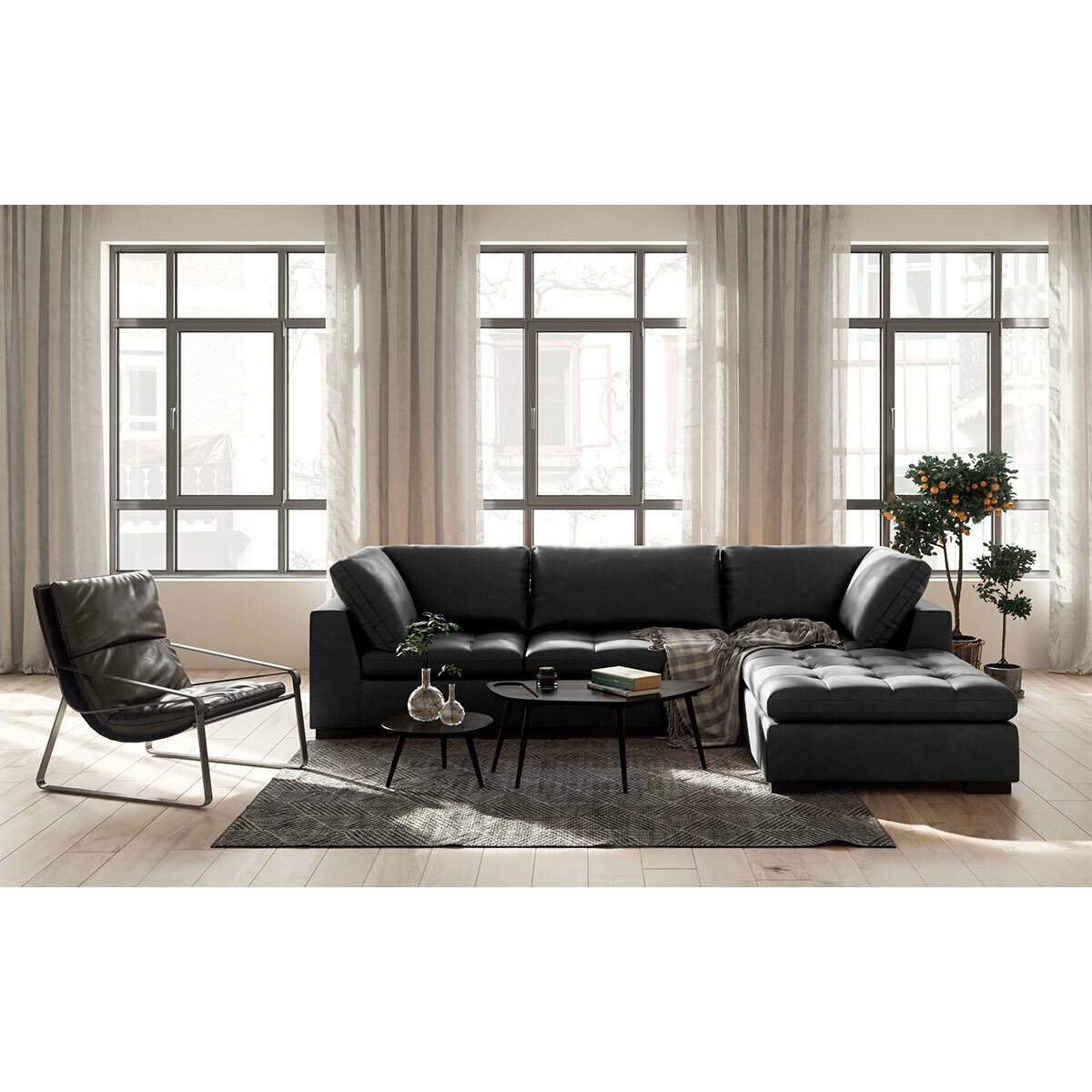 Kalona Milan Three Seater Charcoal Leather Lounge 19073-C hero image