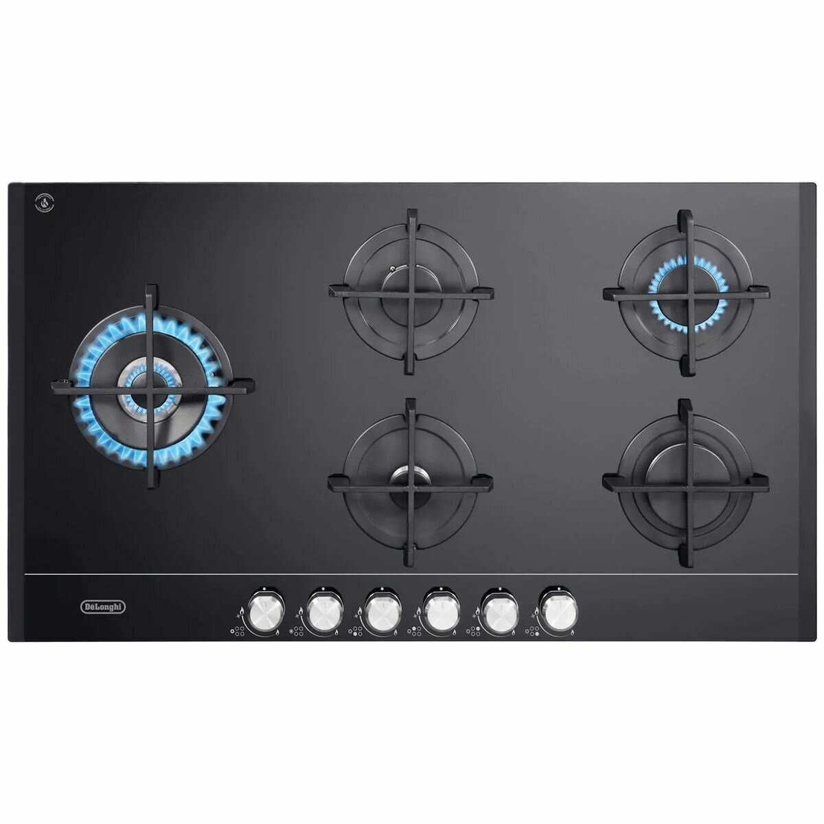 DeLonghi 90cm 5 Burner Black Glass Gas Cooktop DEGHBG90